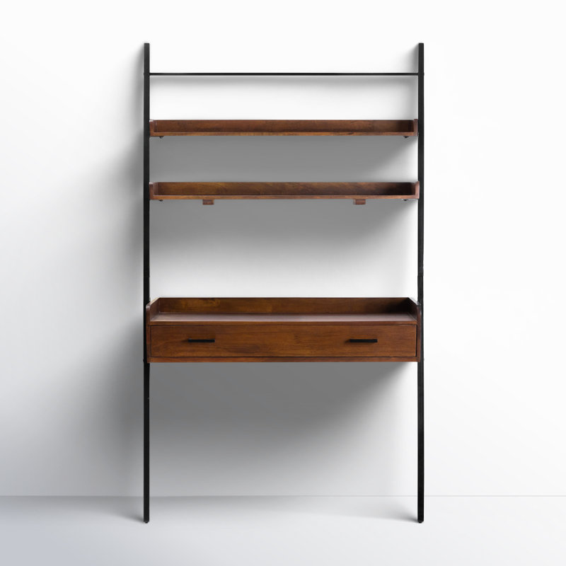 Innes Solid Wood Leaning Ladder Desk with Iron Base , Walnut/Black