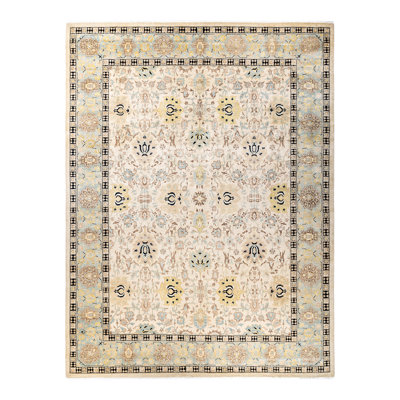 Tapis unique ivoire noué à la main Lillyella Eclectic 9 pi 2 po x 12 pi 3 po