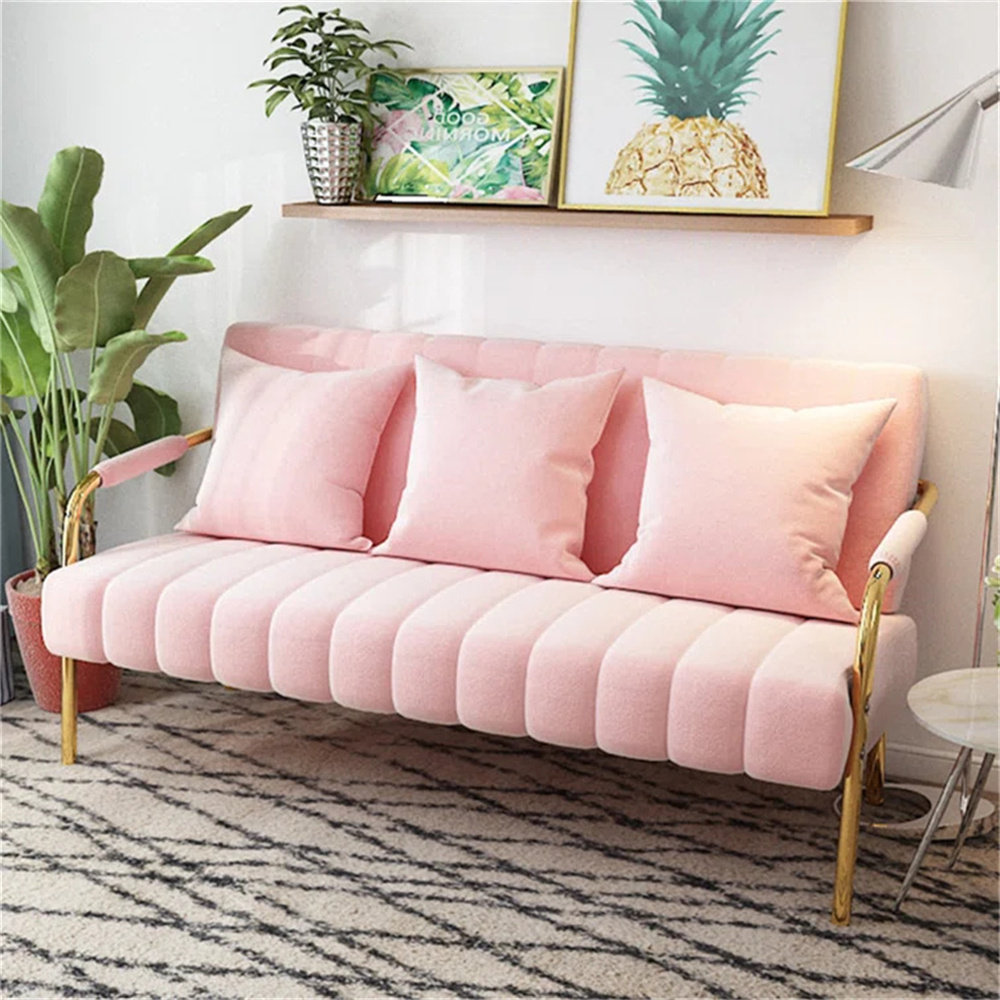 Mercer41 47 24 Inch Velvet Sofa Pink Wayfair   4724 Inch Velvet Sofa Pink 