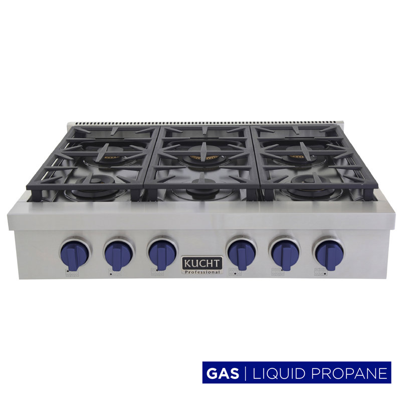 36" 6 Burner Cooktop, Liquid Propane, Royal Blue