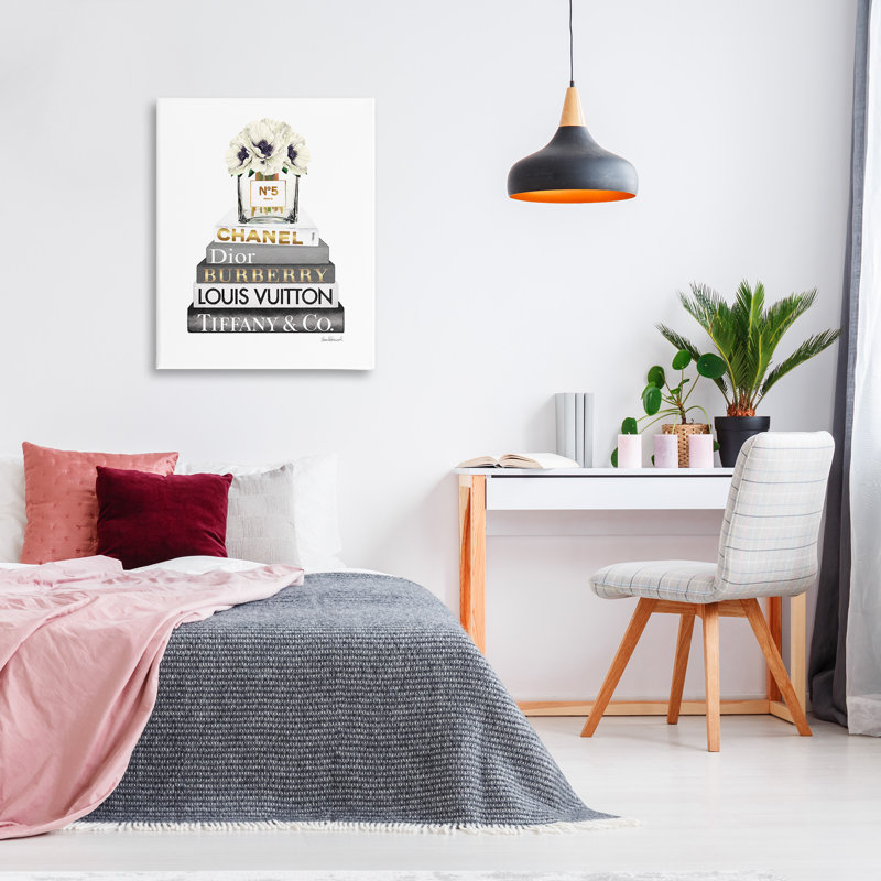 Blooming White Floral Display On Glam Designer Bookstack by Amanda Greenwood - Graphic Art Print on Wood, 40" H x 30" W