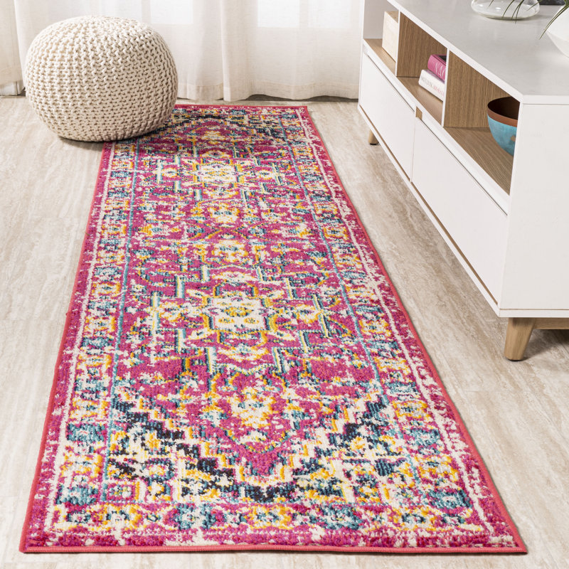 Tapis rouge / rose Brooklyn, Tapis de couloir 2 pi 3 po x 8 pi