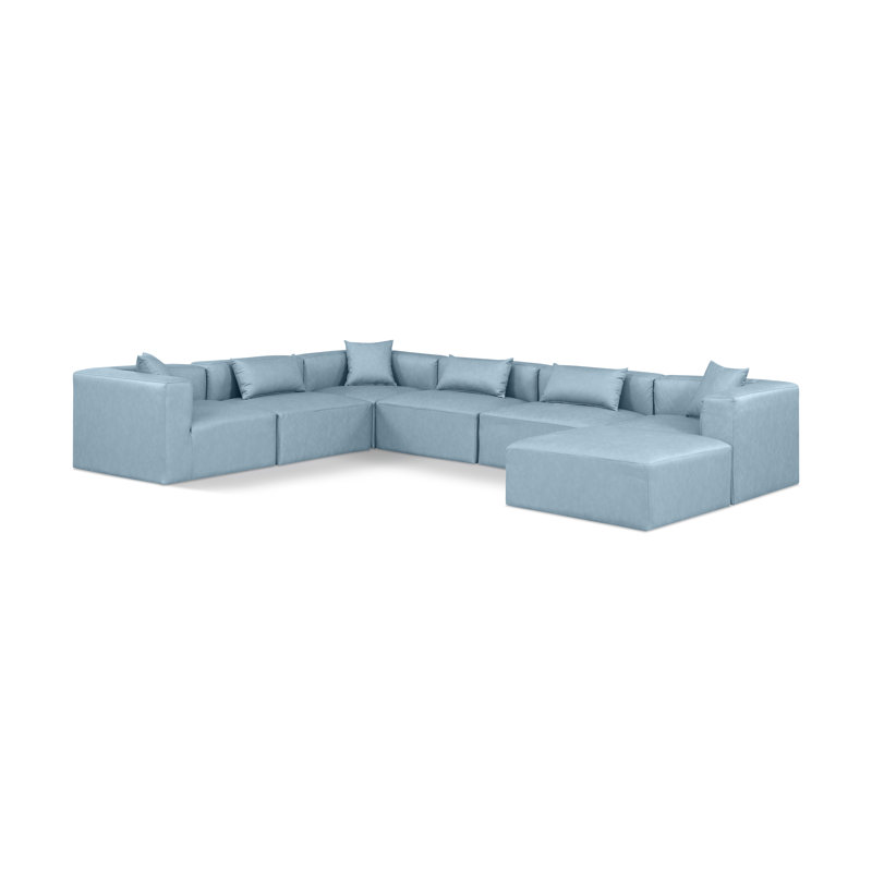 Ivion Upholstered U-Shaped Sectional Reversible, Light Blue Vegan Leather