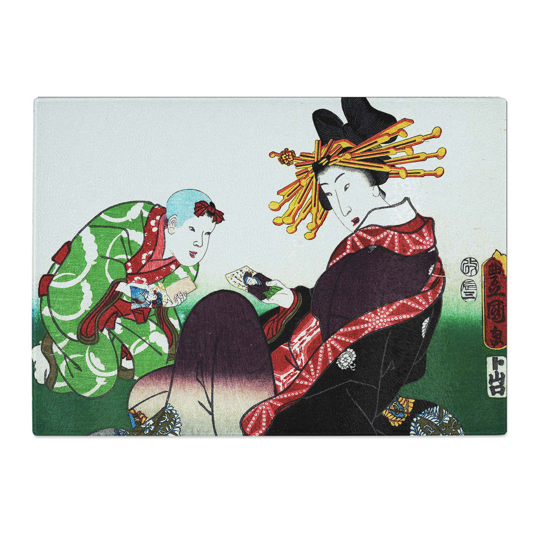 Tempered Glass Twelve Hours of Spring by Utagawa Kunisada Chopping Board