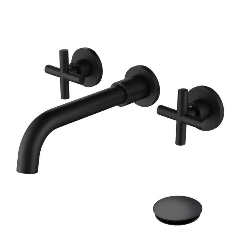 Robinet de lavabo mural avec drain escamotable (sans trop-plein), Noir mat