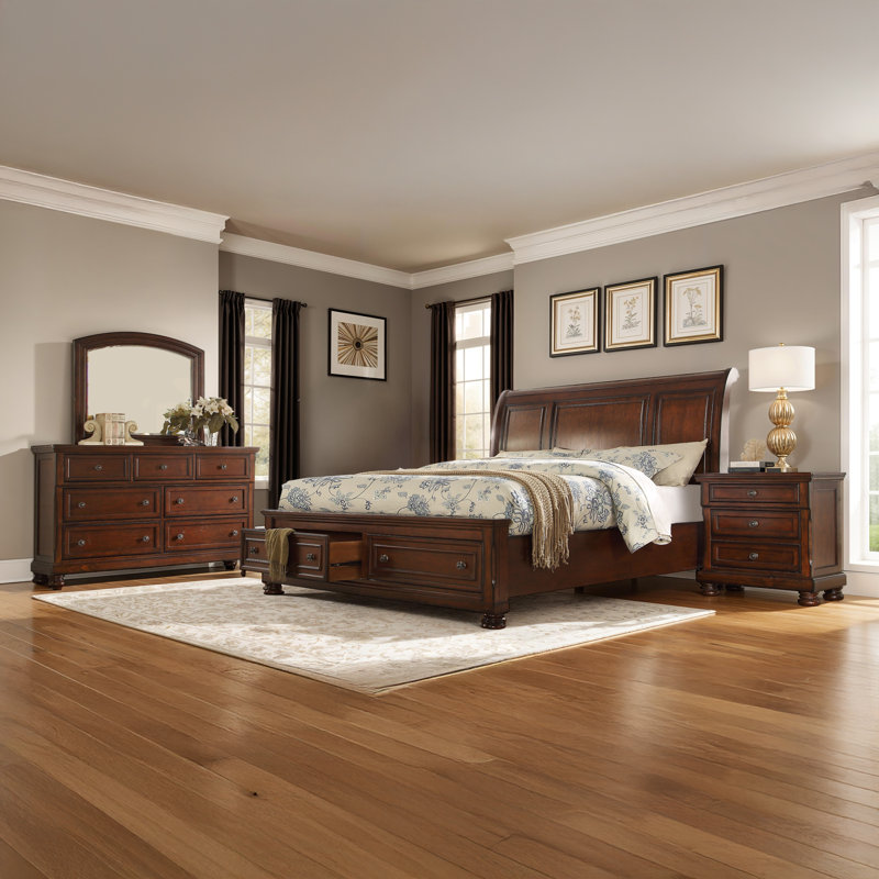 Ensemble de chambre en bois Eedie, Trois articles : lit, deux tables de chevet, Très grand lit
