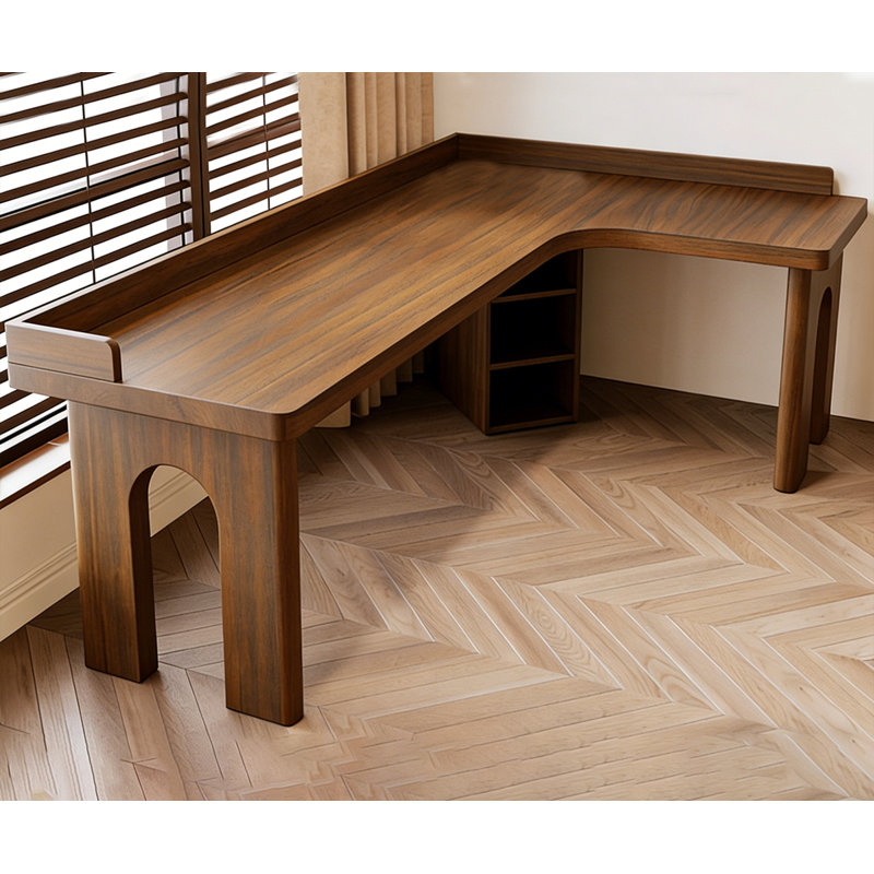 Bureau en bois massif en forme de L brun noisette, 29.53"H×86.61"L×47.24"W