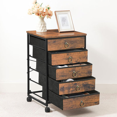 Commode à 5 tiroirs, classeur, armoire de bureau avec tiroirs, support à imprimante pour salon, bureau personnel, tiroir non-tissé, assemblage facile, brun rustique