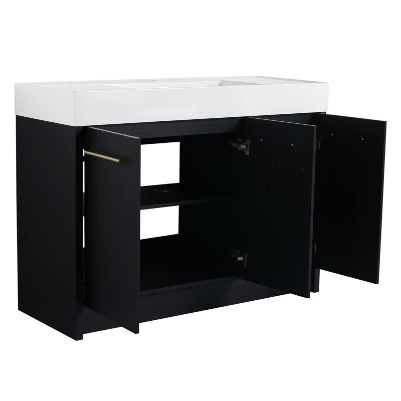 48" Bathroom Vanity With Resin Basin, Gracefully Door, Modern Object, Black Chestnut Display, Plywood Manufactured Effortlessly Feature, Exposure, Fashioned