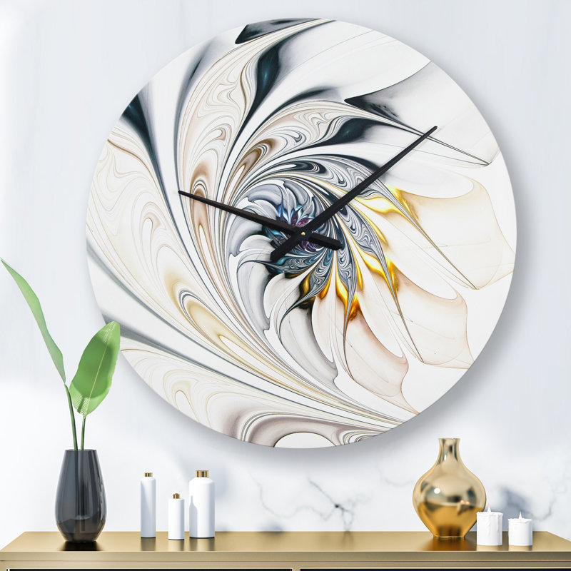 Horloge murale moderne avec art floral blanc brillant Howse, Surdimensionné
