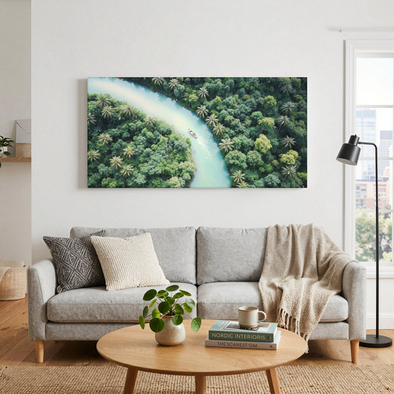 Ensemble de 1 tableau sur toile « Rivière tropicale », 58“W x 28”H, Toile tendue