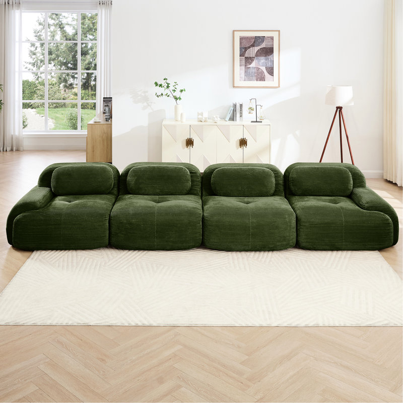 Olive 4 Corduroy With 32d High Sponge, Ergonomic Design, Combination, No Assembly For Family Gathering Soft Modular In , Pet-, Curved , Non-slip Base, Stylish Design