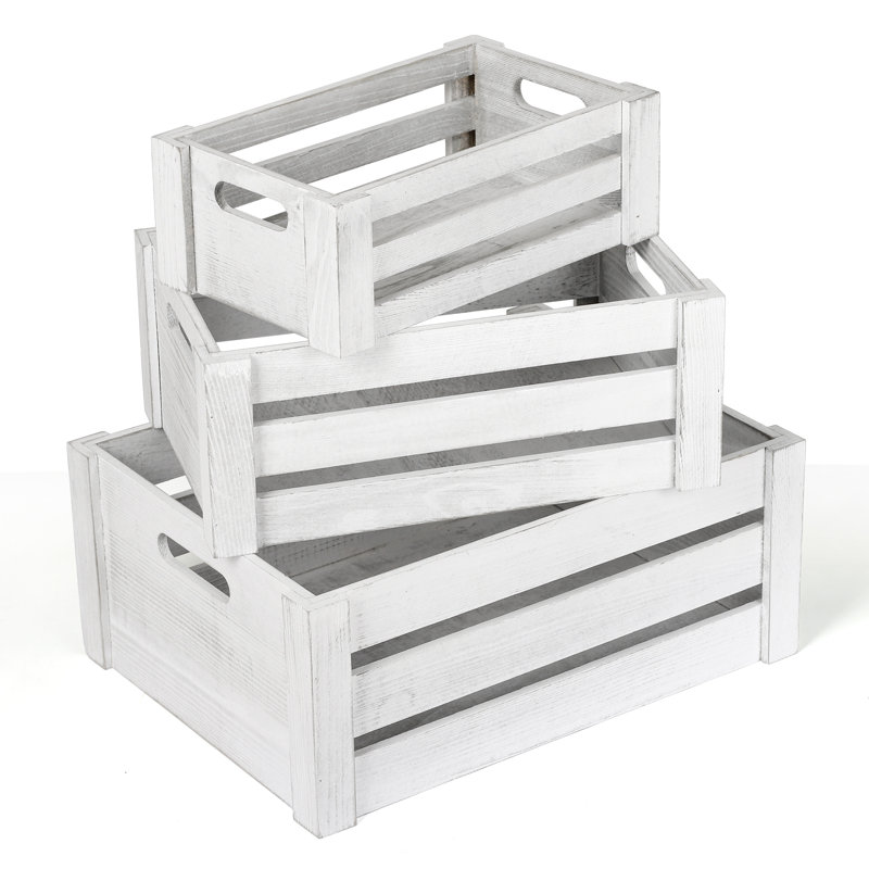 Ensemble de 3 caisses en bois massif, Gris clair