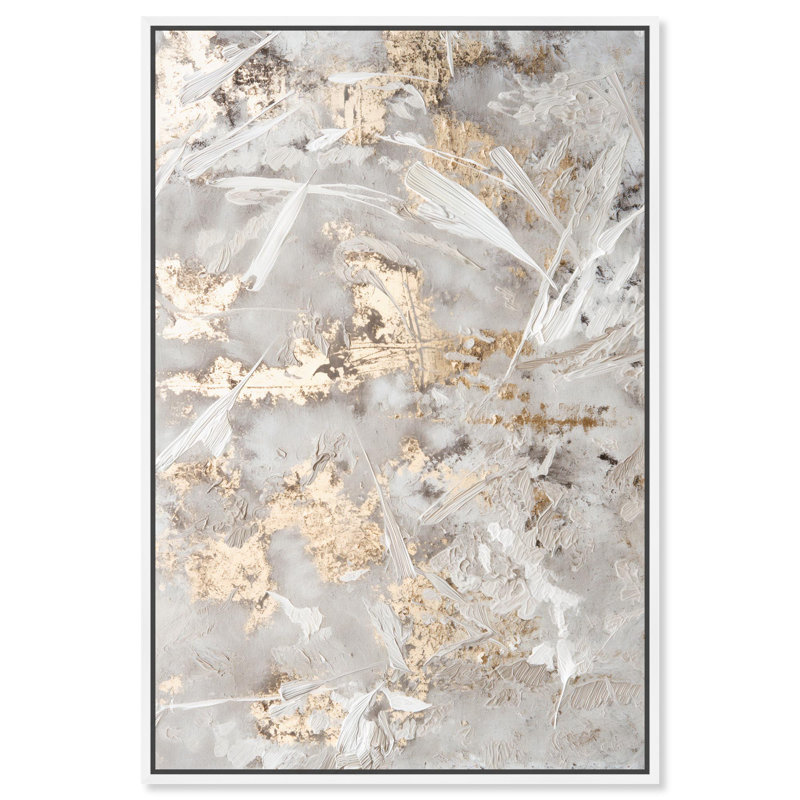 Celestial Gold 2, toile élégante abstraite dorée par Art Remedy, H 37 po x l 25 po, Cadre blanc