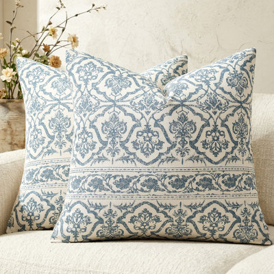 100% Cotton Floral Printed Throw Pillow Covers,Decorative Vintage Throw Pillows for couch sofa Living room （Set of 2）