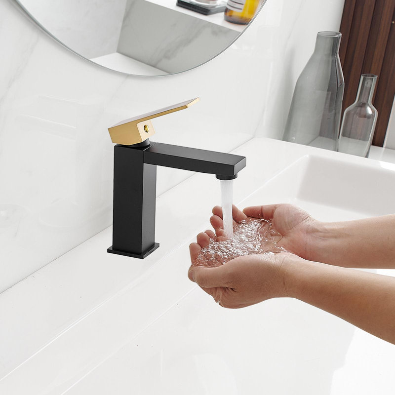 Single Handle Single Hole Low-Arc Bathroom Faucet, Black Gold