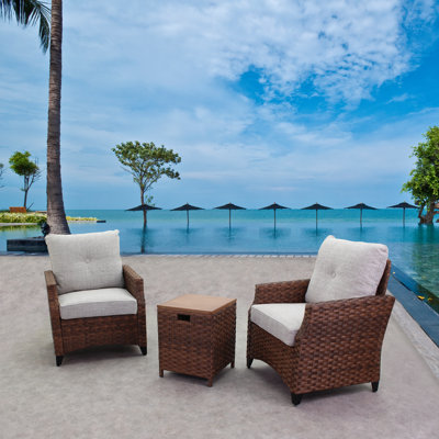 Weinmann Wicker 2 - Person Patio Conversation Set with Cushions
