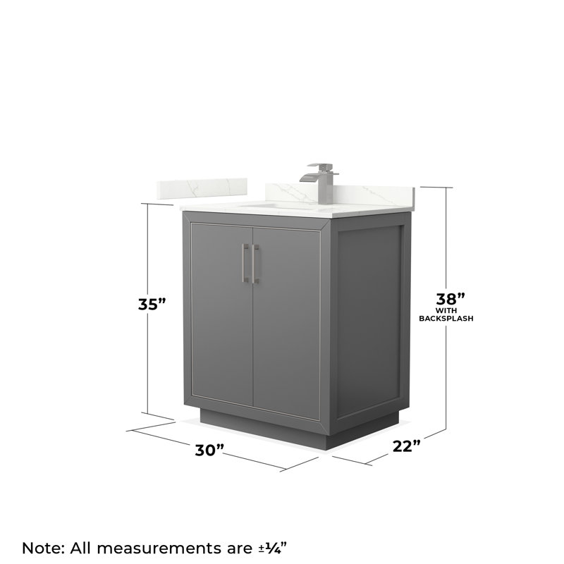 30'' Single Bathroom Vanity with Quartz Top with Mirror, Giotto Quartz, Dark Gray, Brushed Nickel