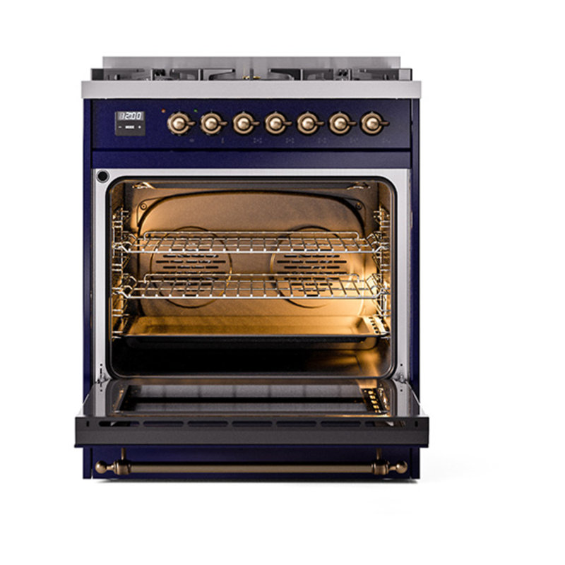 ILVE Nostalgie II Noblesse 30 in Dual Fuel Range, Midnight Blue/Bronze, Natural Gas