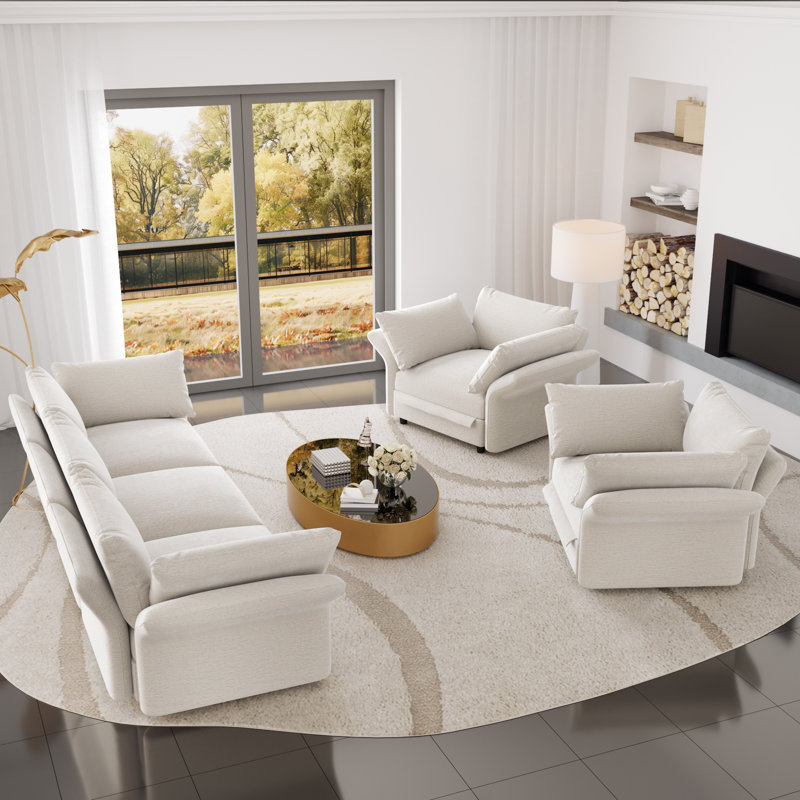 Wanda 3 - Piece Chenille Living Room Set, Beige