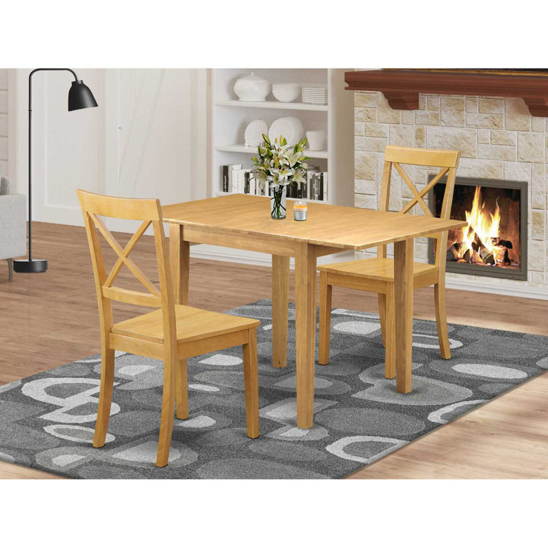L'ensemble de table de salle à manger 3 pièces contient une table de salle à manger rectangulaire avec Dropleaf et 2 chaises en bois de chêne
