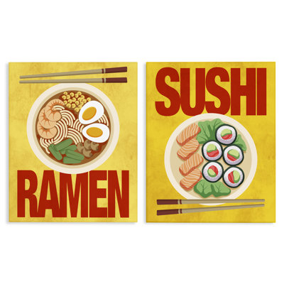 Ensemble de 2 toiles de cuisine japonaise Ramen & sushi, design par Marcus Prime