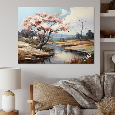 «Pink Trees Blooming In Country Charm», reproduction sur toile