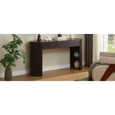 Console rétro avec rangement, 3 tiroirs, 1 pied de table, esthétique à lattes rondes, entrée, salon et couloir