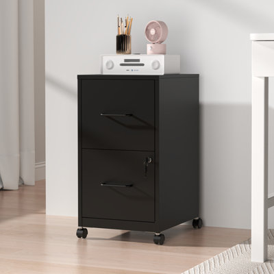 Classeur à tiroirs verrouillable Abheek à 2 tiroirs - Rangement robuste en acier avec roulettes pour bureau à domicile, support pour imprimante, format A4/Lettre