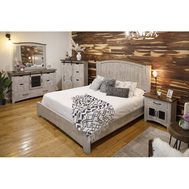 Lit standard en bois massif gris Pueblo, Gris