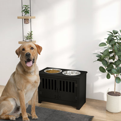 Large Dog Feeding Bowl With Storage. Black, 37L Capacity, Facilitates Convenient Pet Feeding, Removable Stainless Steel Bowls For Big Dogs Raised Food Space, Encourages Lifestyle,