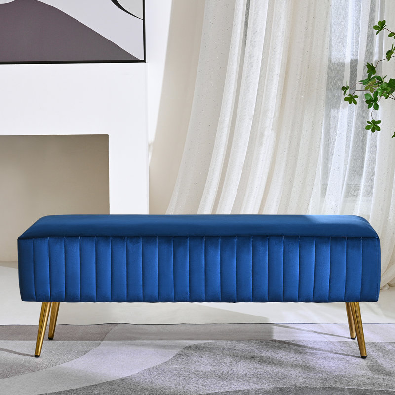 Lit tapissier et banc d'entrée Cayley-Jade, H 16 po x l 46 po x P 15,70 po, Bleu