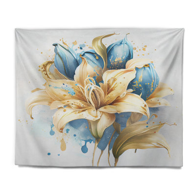 Polyester or et bleu lis Bouquet I tapisserie avec punaises
