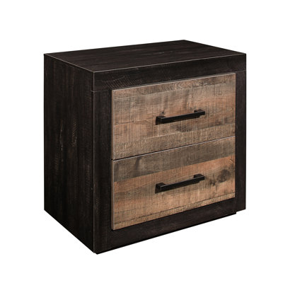 Contemporary Bedroom Table With Faux Wood Surface, Two-tone Color Contrast For Appeal, 2 Drawers Storage, Assembly- Design Elegant Nightstand Featuring Veneer, And Ebony Finish, Bearing Slides,