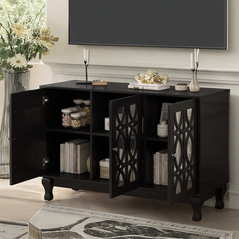 U-Can Modern Mirrored TV Stand For TV Up To 55 Inches, Black