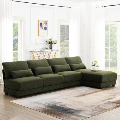 5 Canapé modulaire sans accoudoirs avec méridienne réversible - Tissu en boucle pour appartement, canapé surdimensionné à siège profond en forme de L dans le salon, appartement en forme de L