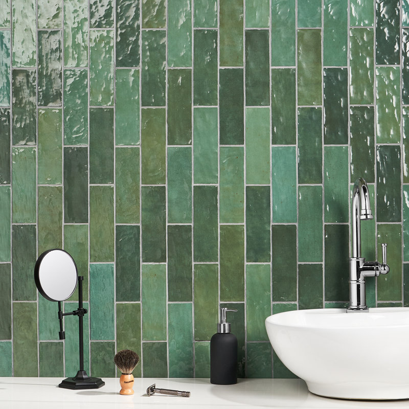 Carrelage mural en céramique émaillée 3 po x 8 po Karma (38 pièces 5,38 pieds carrés / caisse), Vert