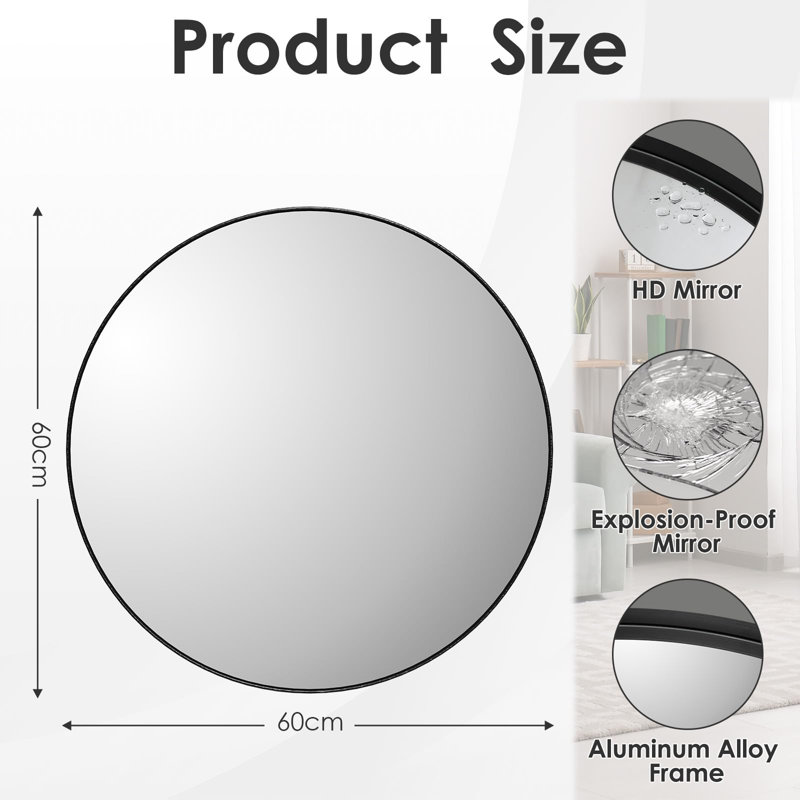 Aluminium Round Mirror, 60 cm H x 60 cm W