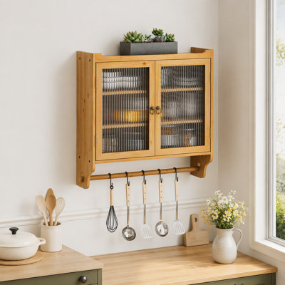 Vintage-Style Double Door Wall Cabinet with Three-Tier Storage, Blending Retro Charm and Modern Functionality for Home Organization