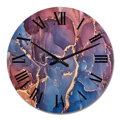 Horloge murale moderne infusée d'or rouge et bleu
