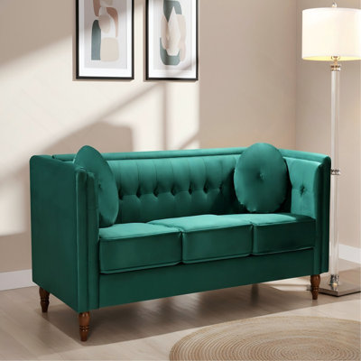 Canapé Chesterfield classique, canapé capitonné Modern Line avec accoudoirs carrés et pieds fuselés en bois, canapé rembourré en velours écrasé pour le salon