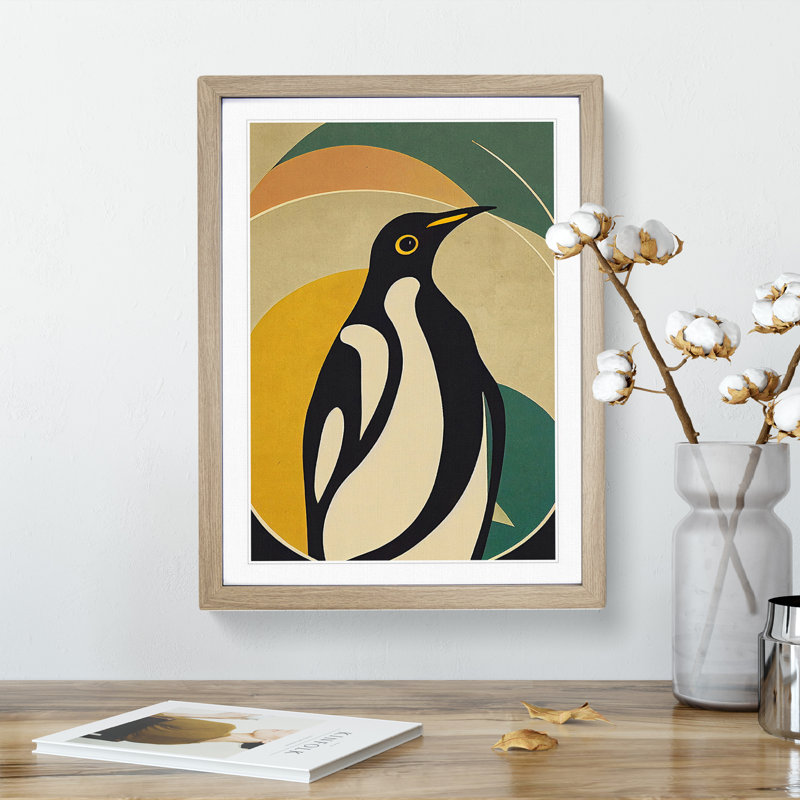 Modern Abstract Penguin No.5 - Framed Print, 64cm H x 46cm W x 2cm D, Oak