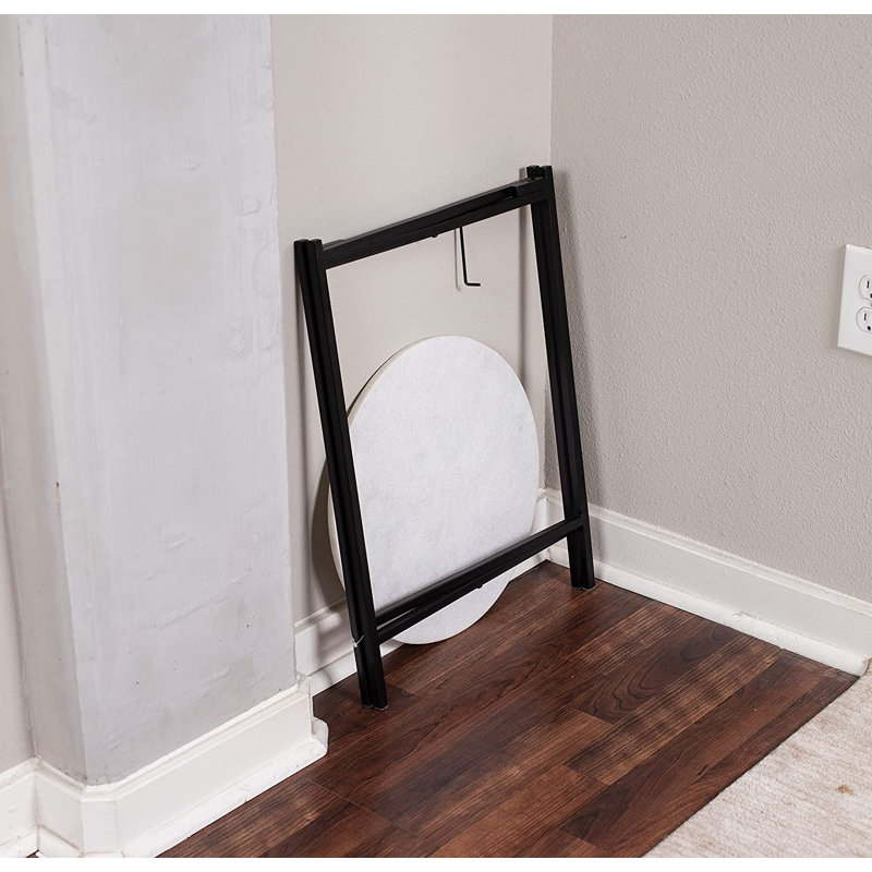 Round Marble Top Folding Side Table with Black Metal Legs