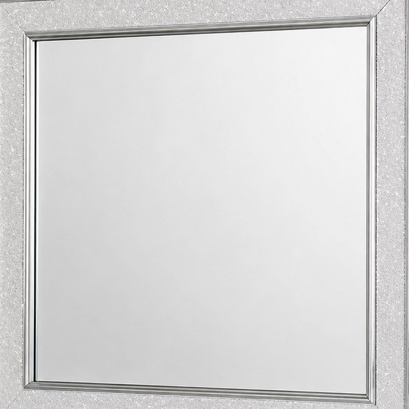Gala Dresser Mirror, Embedded Crystal Trim w LED, Gray 40x44 Rectangular