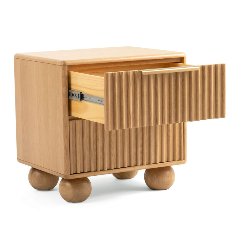Table de chevet 25 po Cid Joya, 2 tiroirs, bois de chêne massif brun naturel