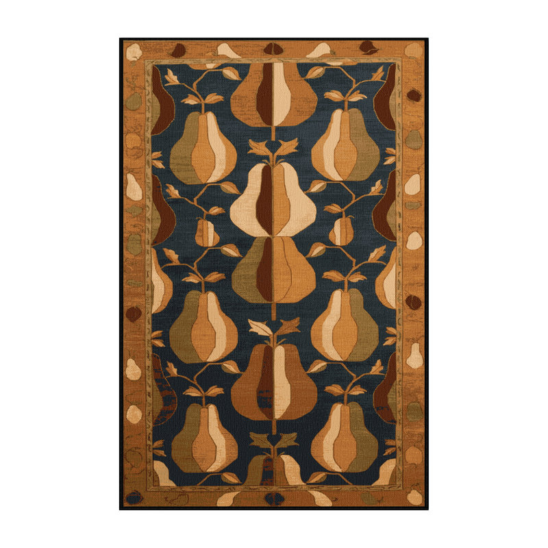  Tapis lavable avec poires et fruits asiatiques, Rectangle 8 pi x 12 pi