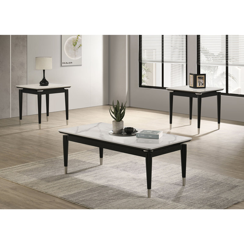 Table basse 1pc de style contemporain avec plateau en pierre frittée