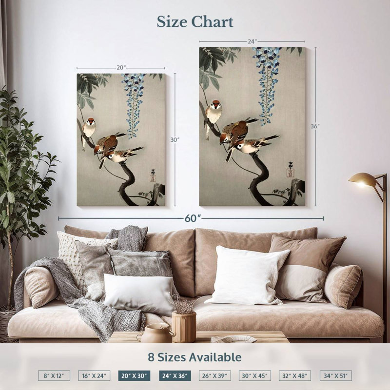 Brampt Ring Sparrows At Wisteria, 36" H x 24" W