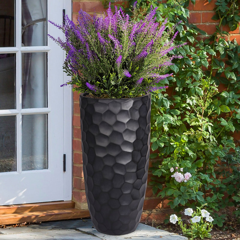 Idealist Mosaic Style Black Tall Round Vase Planter Outdoor Plant Pot, 61cm H x 31.5cm W x 31.5cm D