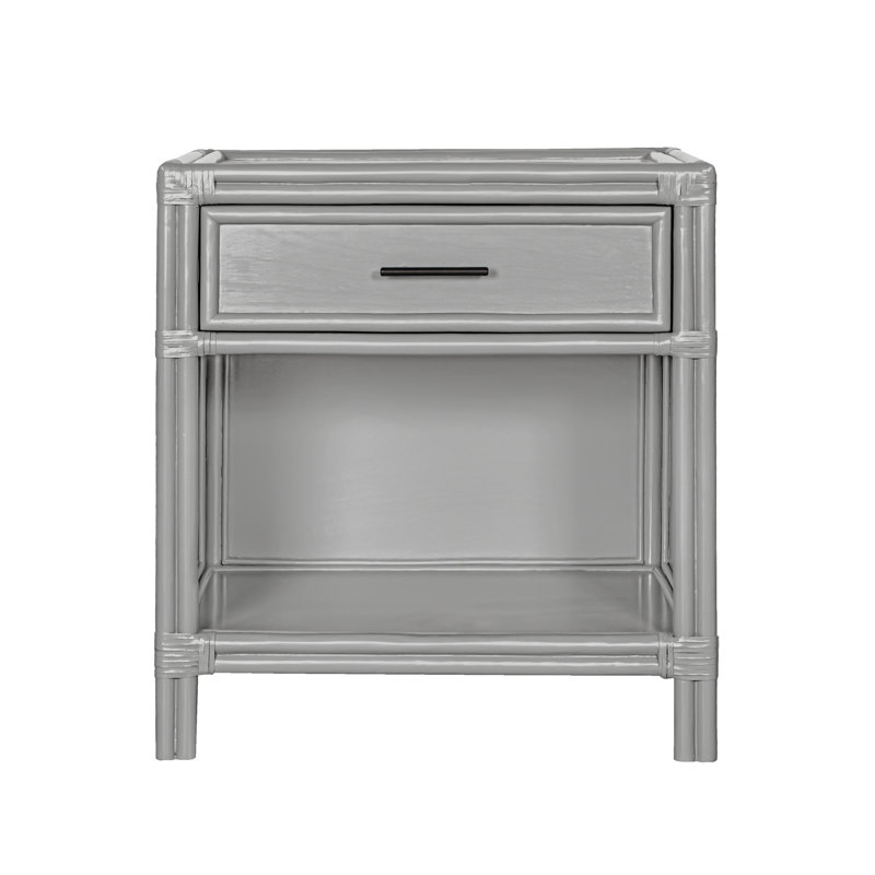 Clara Collection 1 - Drawer Rattan Nightstand, Light Gray